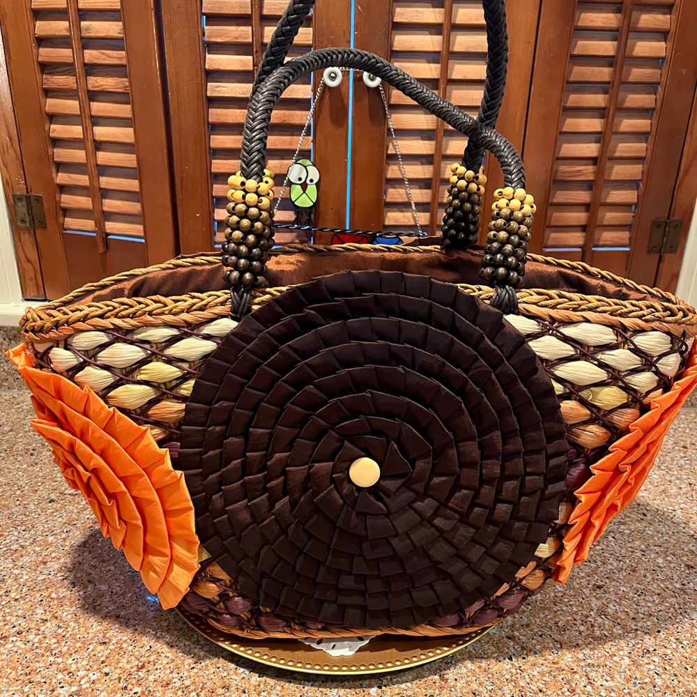 Chico’s Handcrafted Brown and Orange Zippered Woven Tote 10” x 18” - Picture 2 of 10